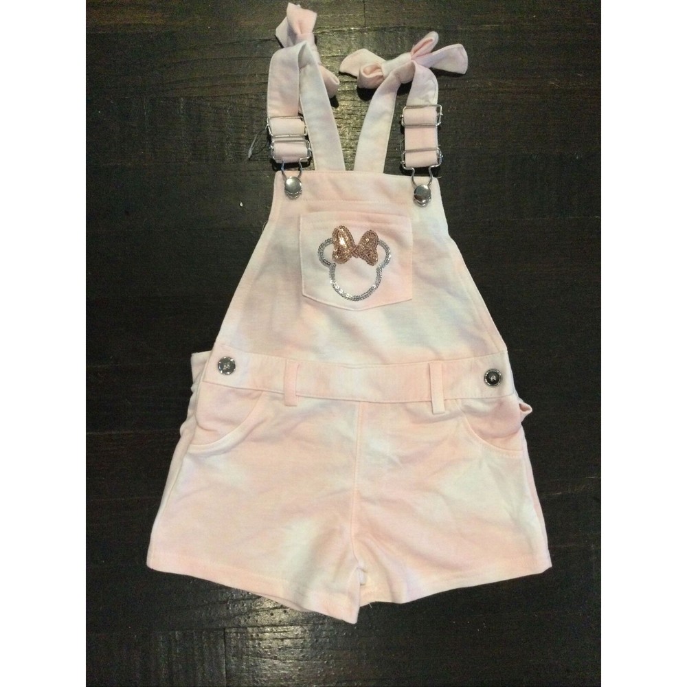 Disney Minnie Overalls Pink Tie Dye NWT Sequin Mouse Bows Toddler 4T Girls